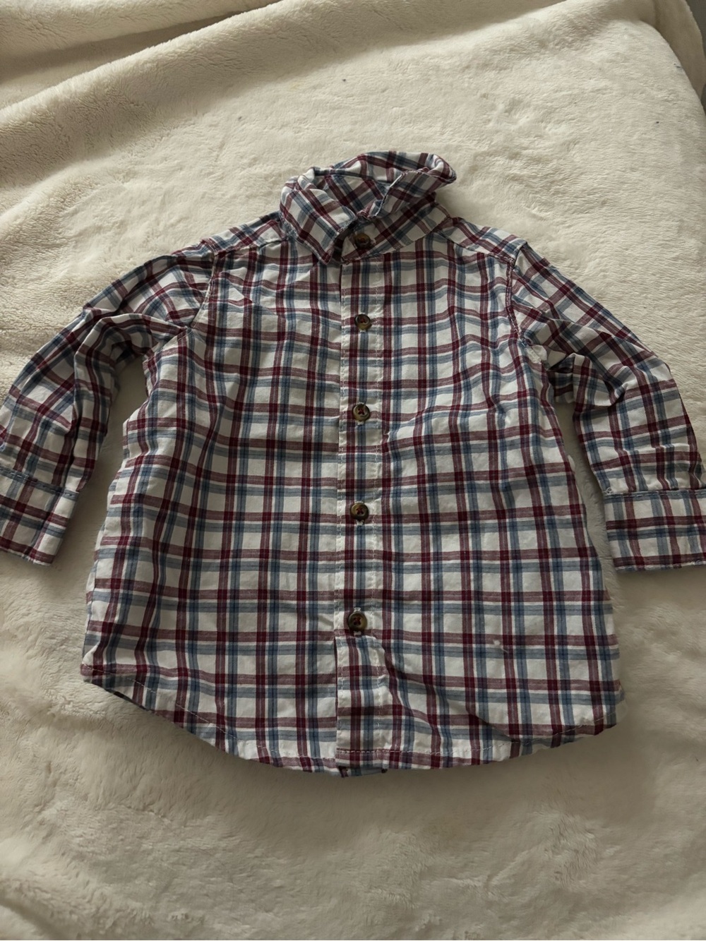 Carter's White Button-Down Plaid Shirt with Red & Blue Checks